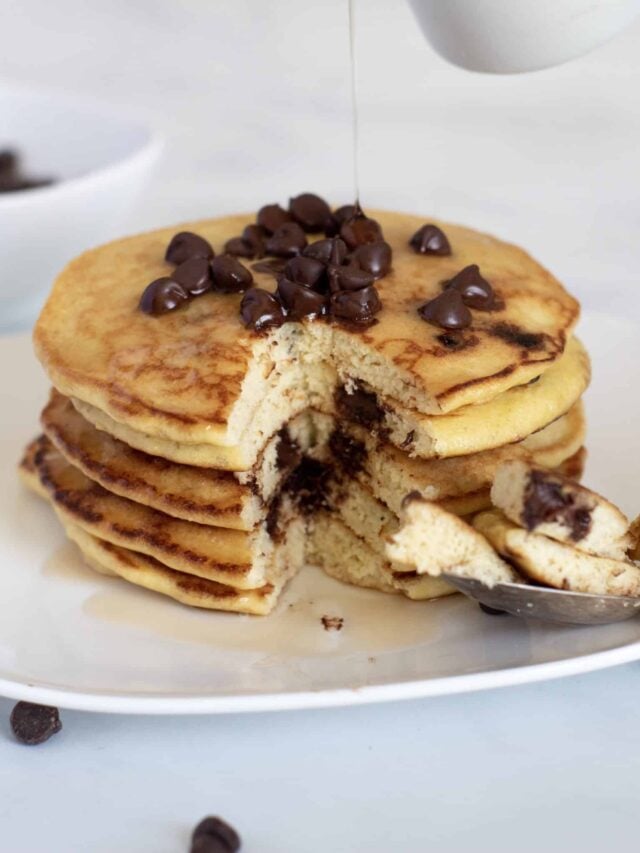 Chocolate Chip Keto Pancakes on a plate