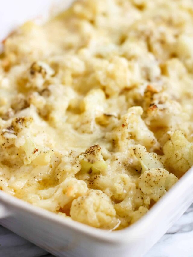 A close up of a plate of food, with Cauliflower and Cheese