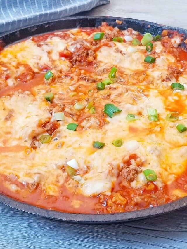 A pan filled with beef skillet
