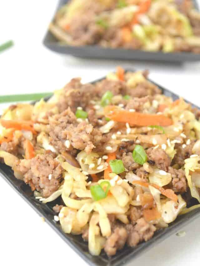 egg roll in a bowl keto recipe on a plate