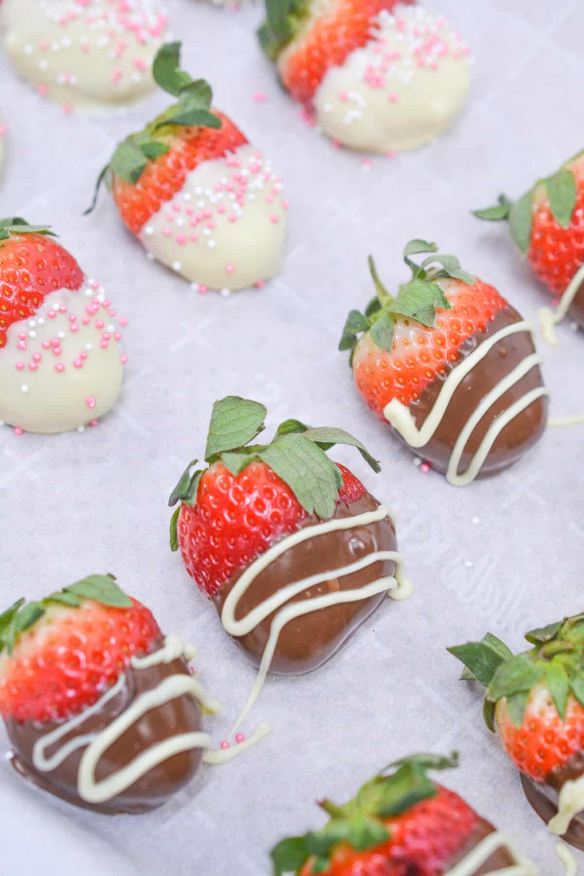 Keto Chocolate Dipped Strawberries on a tray