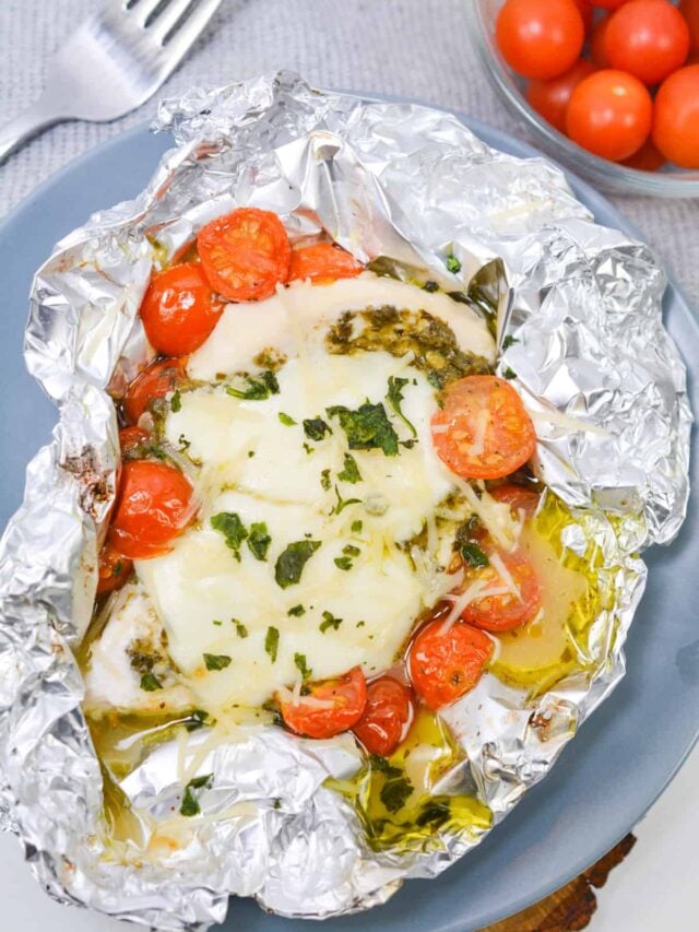 Keto Air Fryer Chicken Caprese in foil