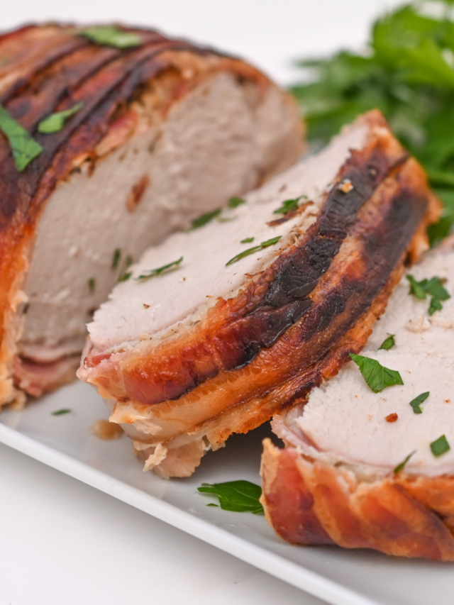 keto pork loin recipe on a white plate