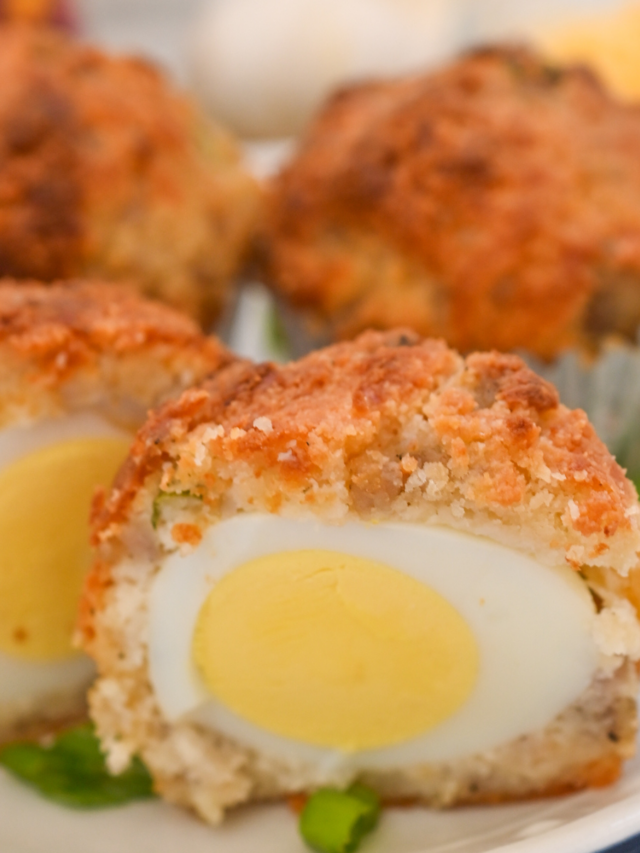 closeup of keto sausage egg muffins on a plate